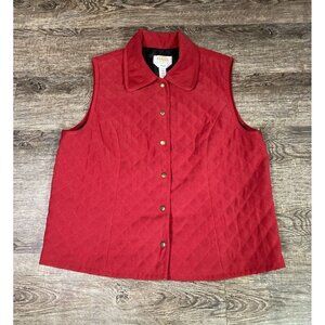 Talbots Womens Quilted Collared Vest Red Snap Front Stretch Petites M